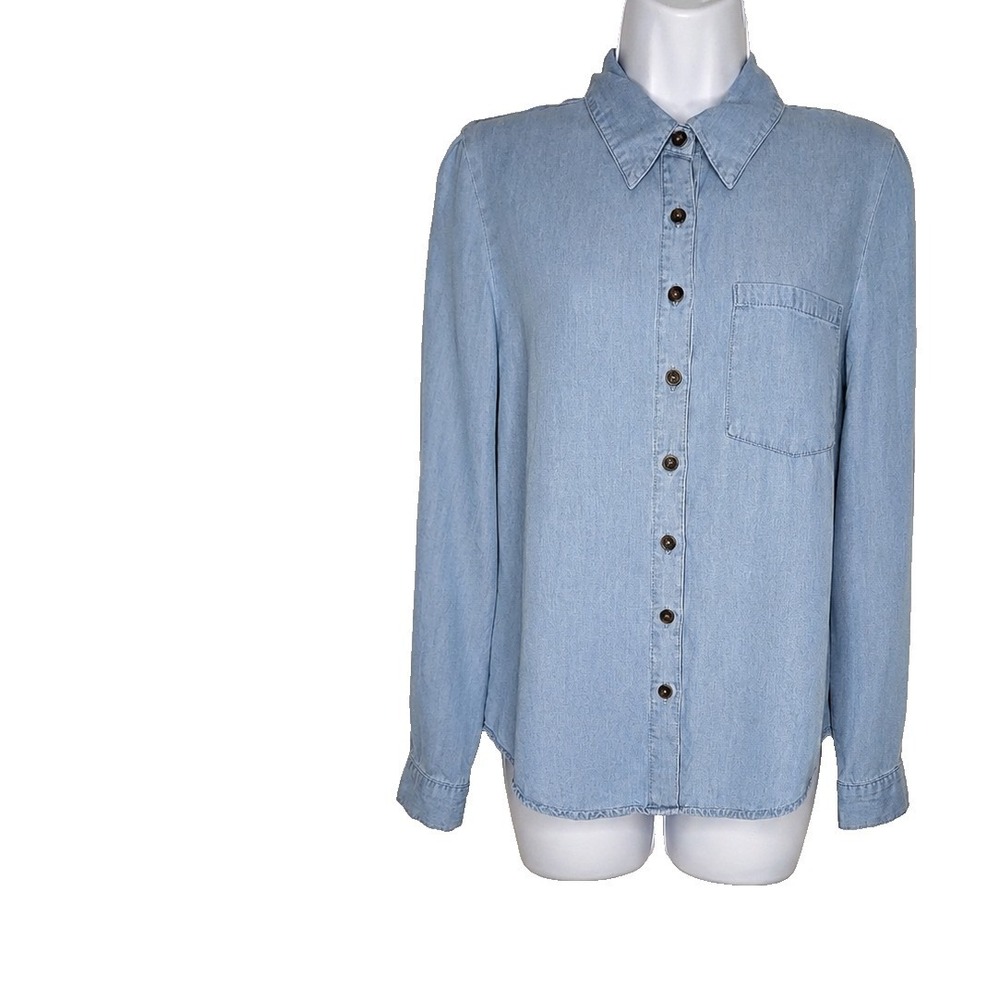 Blu Pepper Chambray Shirt Womens S Lyocell Button Down Coastal Cowgirl Boho